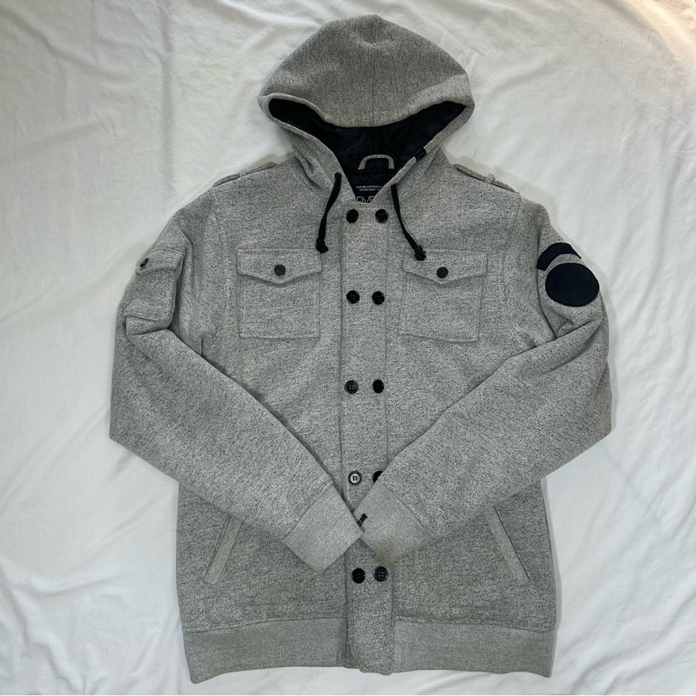 Grey Hooded Jacket with Black Accents
